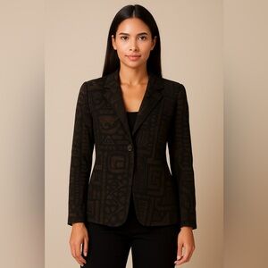 Chico’s Travelers Black Tribal Print One Button Jacket Size 1 Medium